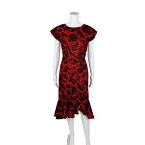 Vintage 80s Does 50s Dress Red Floral Hourglass Marilyn Avon W 27"+